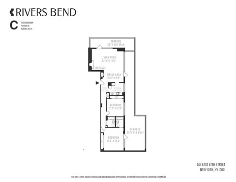 Floor plan for 2 beds, 2 baths, 1308 sqft
